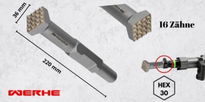 WERHE® Bushhammer HEX30 – 16 Zähne, 220 mm – Robustes Meißelwerkzeug für Betonbearbeitung – quadratisch - Image 10
